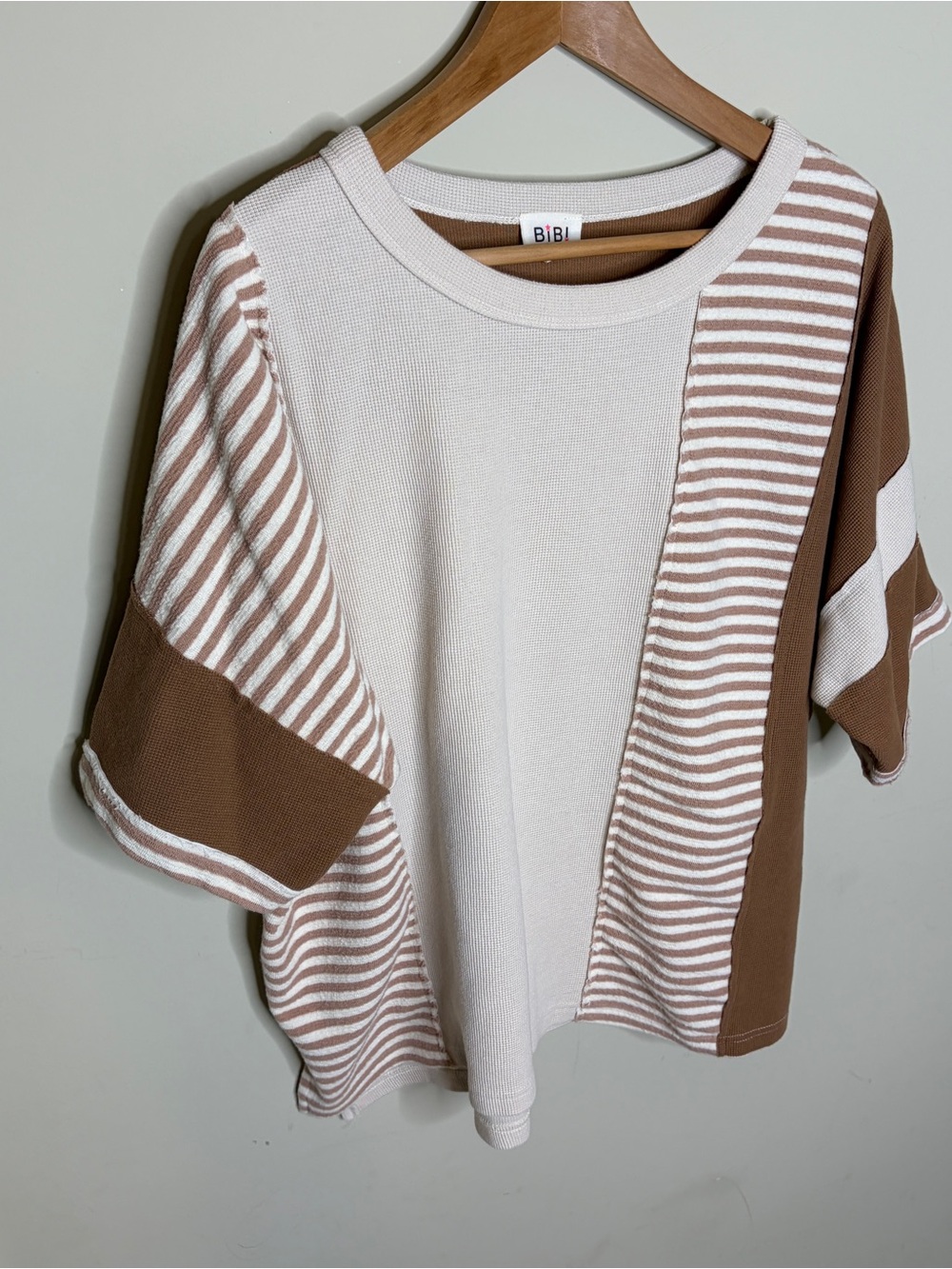 BiBi Oversized Beige & Brown Color block Knit Top Large